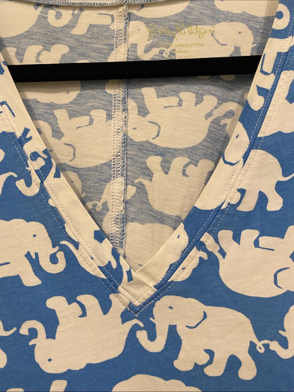 Lilly Pulitzer Blue and White Elephant-Print V-Neck Midi Dress - Picture 6 of 6